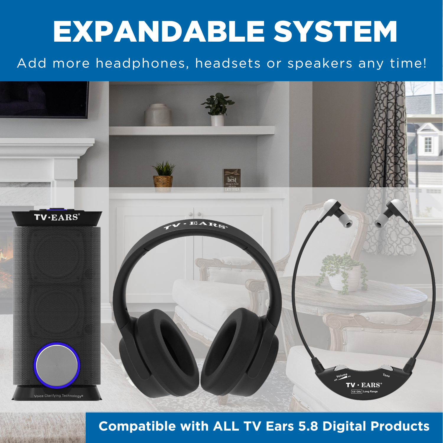 TV · EARS Sistema de auriculares inalámbricos digitales de 5.8 GHz -  Auriculares inalámbricos para TV - Ideal para personas mayores y con