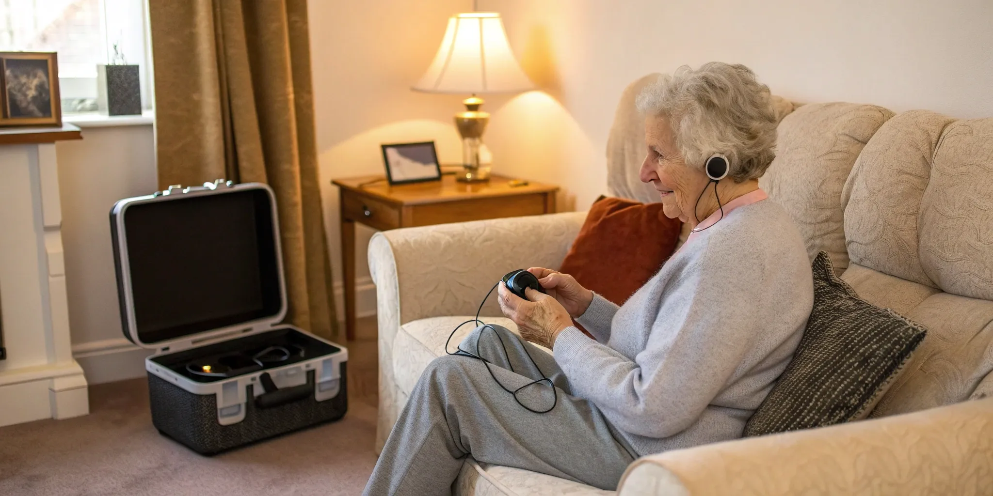 A TV Ears 5.0 digital headset ready for a battery replacement.